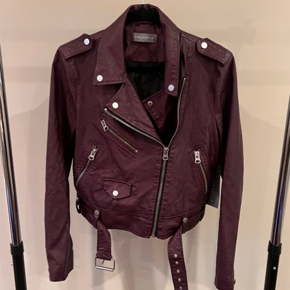 BRAND NEW Bagatelle Women's Burgundy / Deep Plum Faux-Leather Jacket